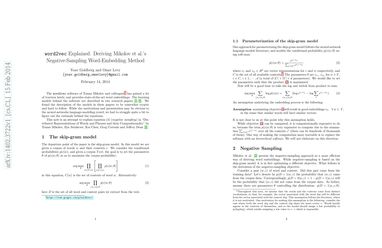 word2vec Explained: deriving Mikolov et al.'s negative-sampling word-embedding method