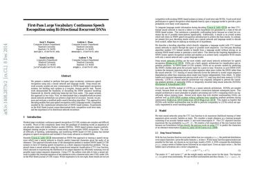 First-Pass Large Vocabulary Continuous Speech Recognition using Bi-Directional Recurrent DNNs
