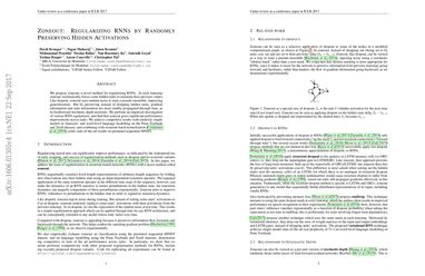 Zoneout: Regularizing RNNs by Randomly Preserving Hidden Activations