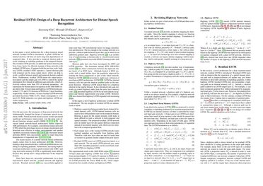 Residual LSTM: Design of a Deep Recurrent Architecture for Distant Speech Recognition