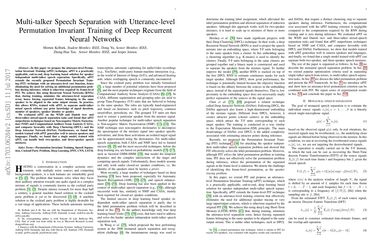 Multi-talker Speech Separation with Utterance-level Permutation Invariant Training of Deep Recurrent Neural Networks