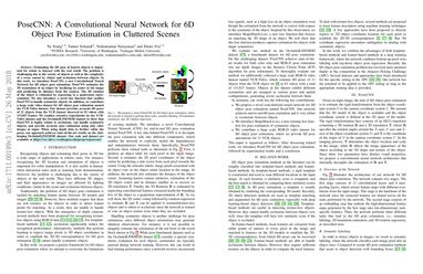 PoseCNN: A Convolutional Neural Network for 6D Object Pose Estimation in Cluttered Scenes