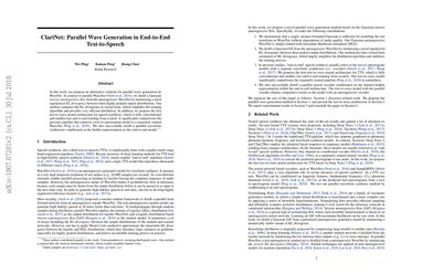 ClariNet: Parallel Wave Generation in End-to-End Text-to-Speech