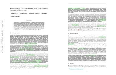 Compressive Transformers for Long-Range Sequence Modelling