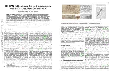 DE-GAN: A Conditional Generative Adversarial Network for Document Enhancement
