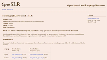 Multilingual LibriSpeech (MLS)发布