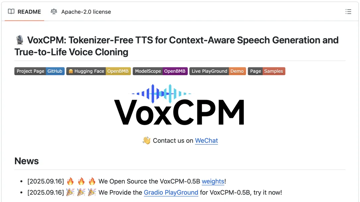 VoxCPM：最新开源 TTS 模型！0.5B 的声音克隆神器。